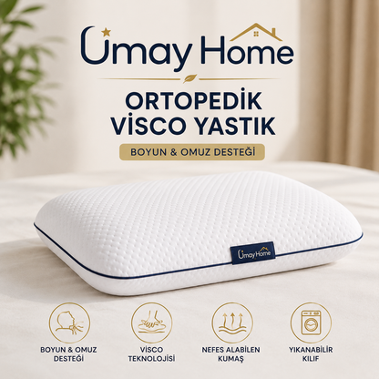 UmayHome Ortopedik Visco Çocuk Yastığı 66x33 cm | 2-12 Yaş | Boyun Destekli Hafızalı Sünger Yastık